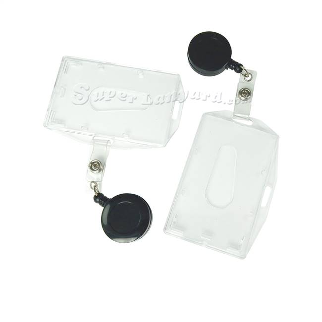  Clear durable id card holder with a black retractable ID reel-DBH002R-BLK 