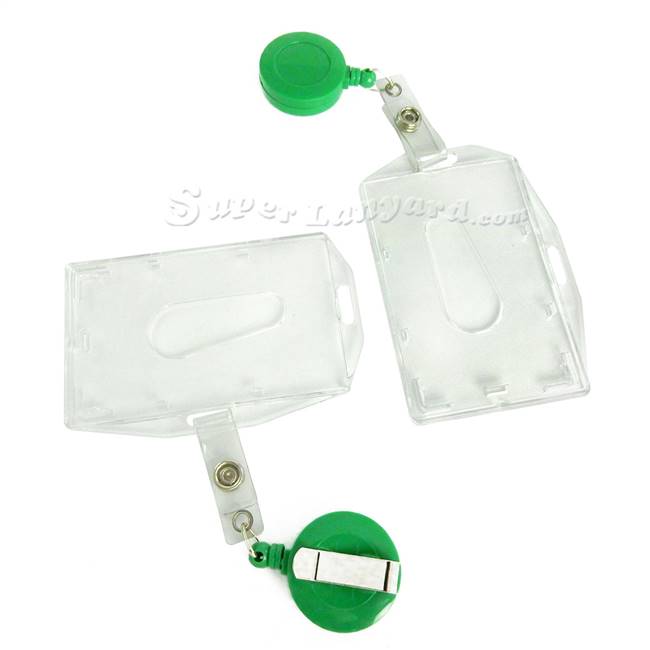  Clear durable id card holder with a green retractable ID reel-DBH002R-GRN 