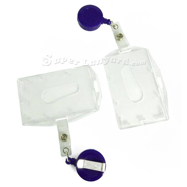  Clear durable id card holder with a purple retractable ID reel-DBH002R-PRP 