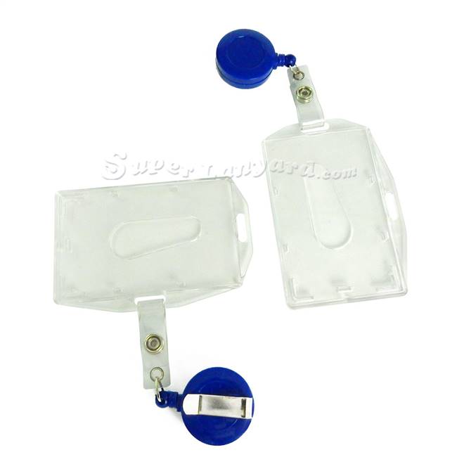  Clear durable id card holder with a royal blue retractable ID reel-DBH002R-RBL 