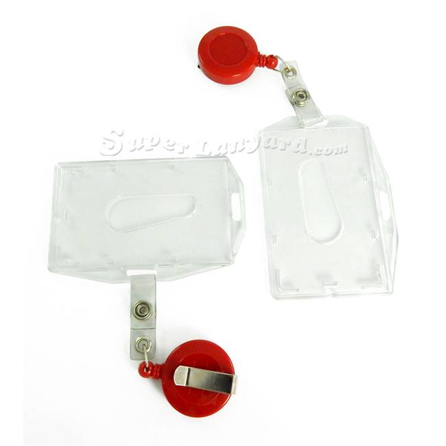  Clear durable id card holder with a red retractable ID reel-DBH002R-RED 