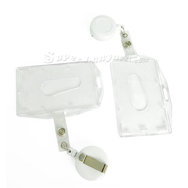  Clear durable id card holder with a white retractable ID reel-DBH002R-WHT 