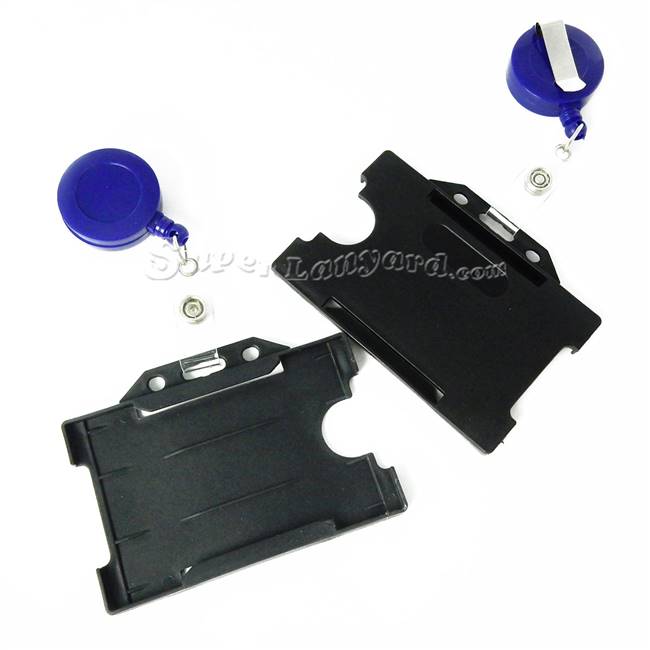  Black hard plastic badge holder with a purple badge reel-DBH003R-PRP 