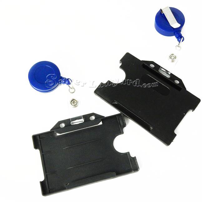  Black hard plastic badge holder with a royal blue badge reel-DBH003R-RBL 