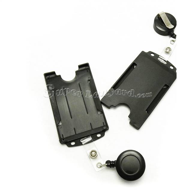  Black rigid card holder with a black retractable ID reel-DBH004R-BLK 