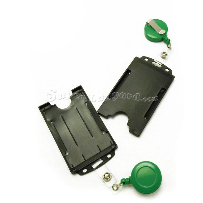  Black rigid card holder with a green retractable ID reel-DBH004R-GRN 