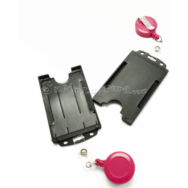  Black rigid card holder with a hot pink retractable ID reel-DBH004R-HPK 