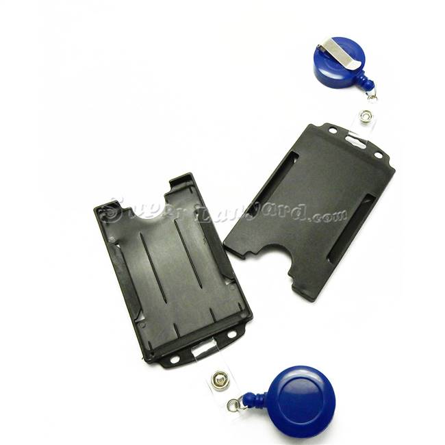  Black rigid card holder with a royal blue retractable ID reel-DBH004R-RBL 