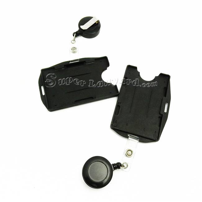  Black dual-sided rigid card holder with a black ID reel-DBH005R-BLK 