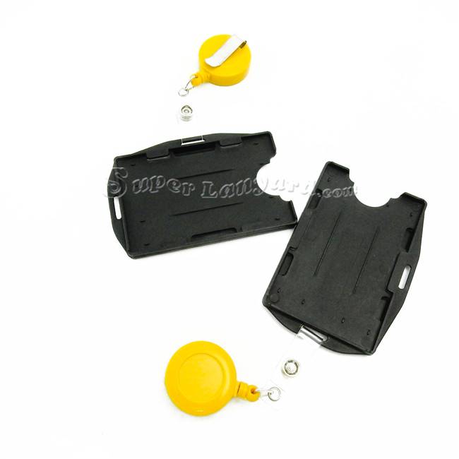  Black dual-sided rigid card holder with a dandelion ID reel-DBH005R-DDL 