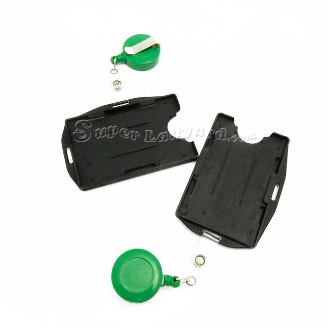  Black dual-sided rigid card holder with a green ID reel-DBH005R-GRN 