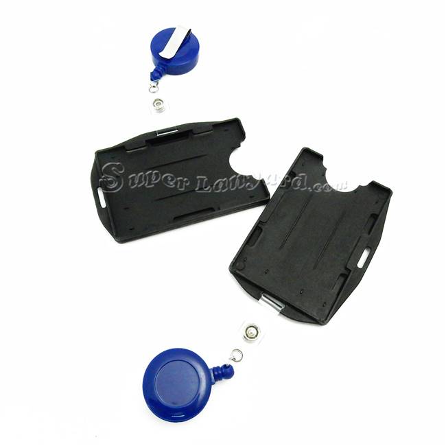  Black dual-sided rigid card holder with a royal blue ID reel-DBH005R-RBL 