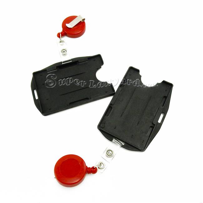  Black dual-sided rigid card holder with a red ID reel-DBH005R-RED 