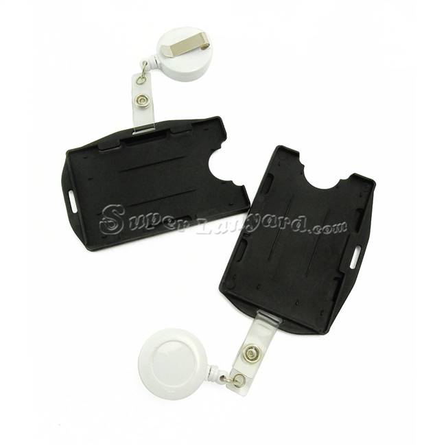  Black dual-sided rigid card holder with a white ID reel-DBH005R-WHT 
