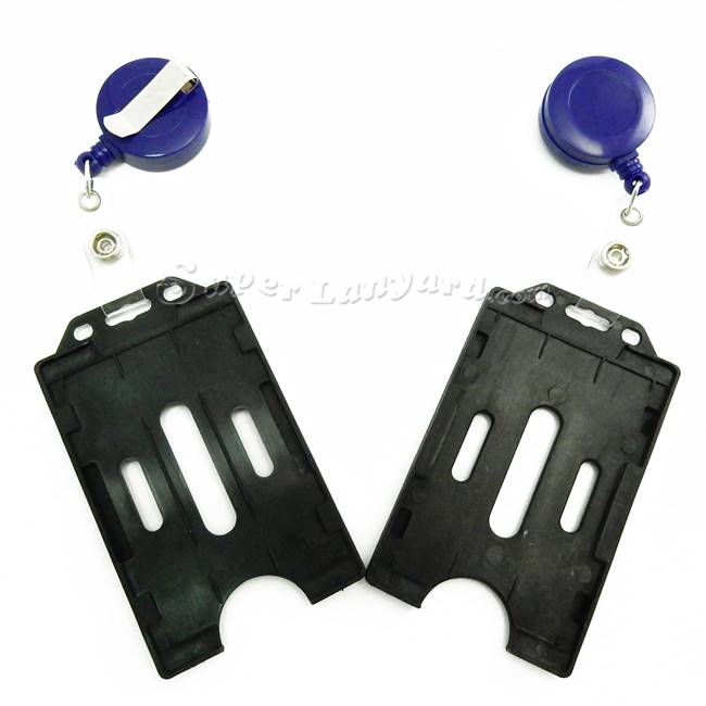  Black double sided card holder with a purple ID badge reel-DBH006R-PRP 