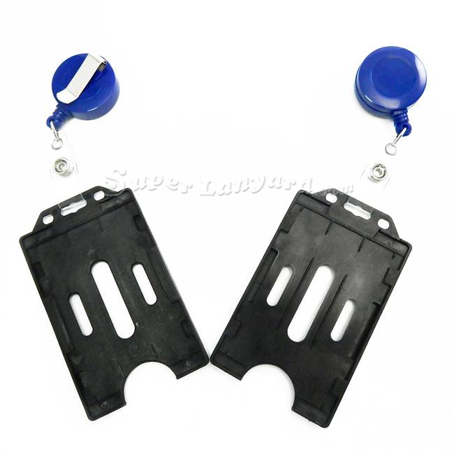  Black double sided card holder with a royal blue ID badge reel-DBH006R-RBL 