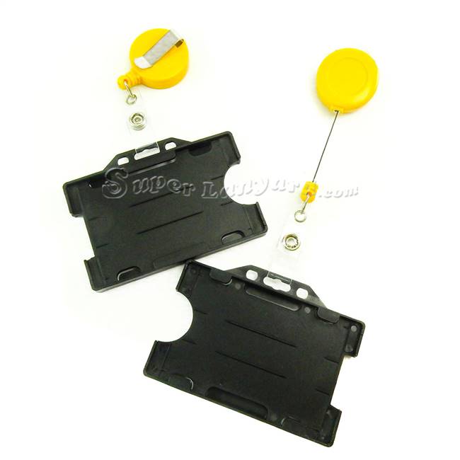  Black dual-sided card holder with a dandelion retractable ID reel-DBH007R-DDL 