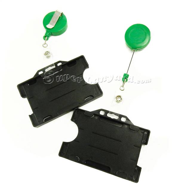 Black dual-sided card holder with a green retractable ID reel-DBH007R-GRN 