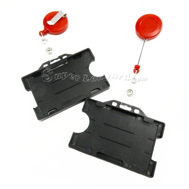  Black dual-sided card holder with a red retractable ID reel-DBH007R-RED 