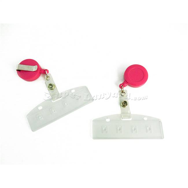  Frost half-card holder with a hot pink retractable ID reel-DBH014R-HPK 