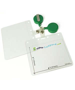  4x3 name badge holder with a green badge reel-HHB089R-GRN 