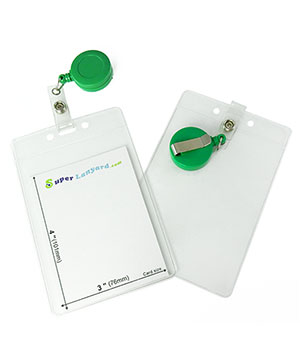  3x4 ID badge holder with a green retractable ID reel-HVB020R-GRN 