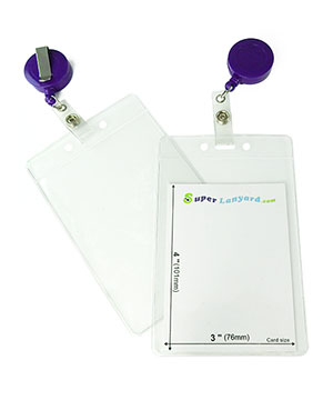  3x4 ID badge holder with a purple retractable ID reel-HVB020R-PRP 