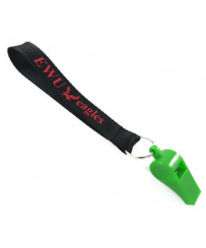 3/4 inch Custom wrist lanyard attached keyring with plastic whistle-custom screen printing 