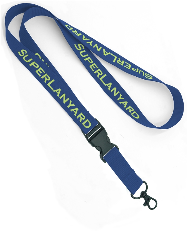  3/4 inch Custom lanyard with a black lobster clasp hook and a detachable buckle-custom screen printing 