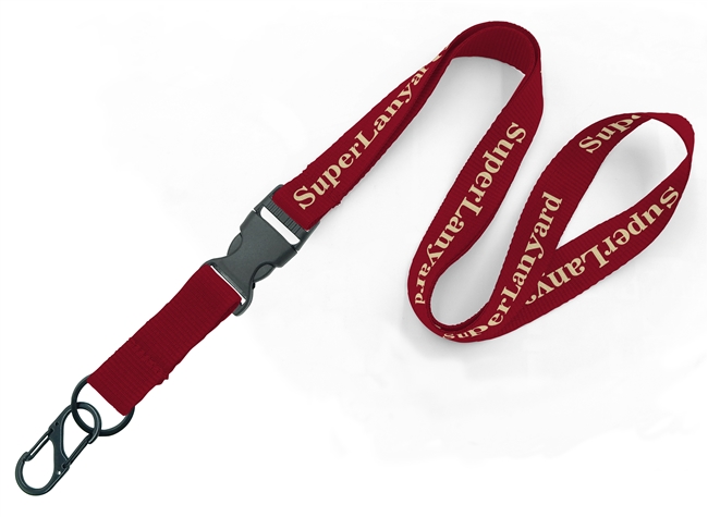  3/4 inch Custom lanyards attached keychain ring with dual carabiner and detachable buckle-custom screen printing 