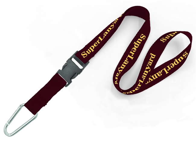  3/4 inch Custom lanyard attached a D-shaped aluminum carabiner and a detachable buckle-custom screen printing 