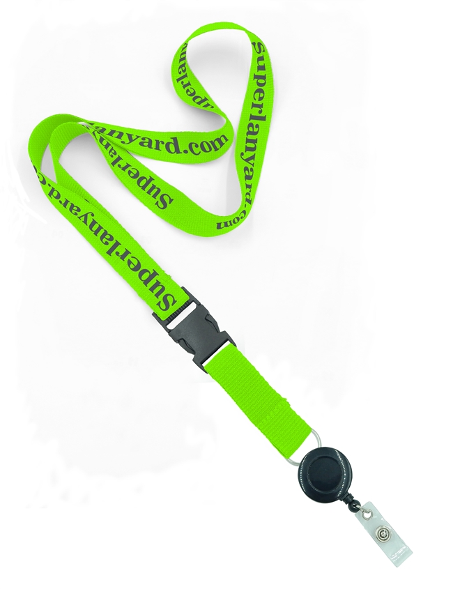  3/4 inch Custom lanyard attached keyring with a ID badge reel and a detachable buckle-custom screen printing 