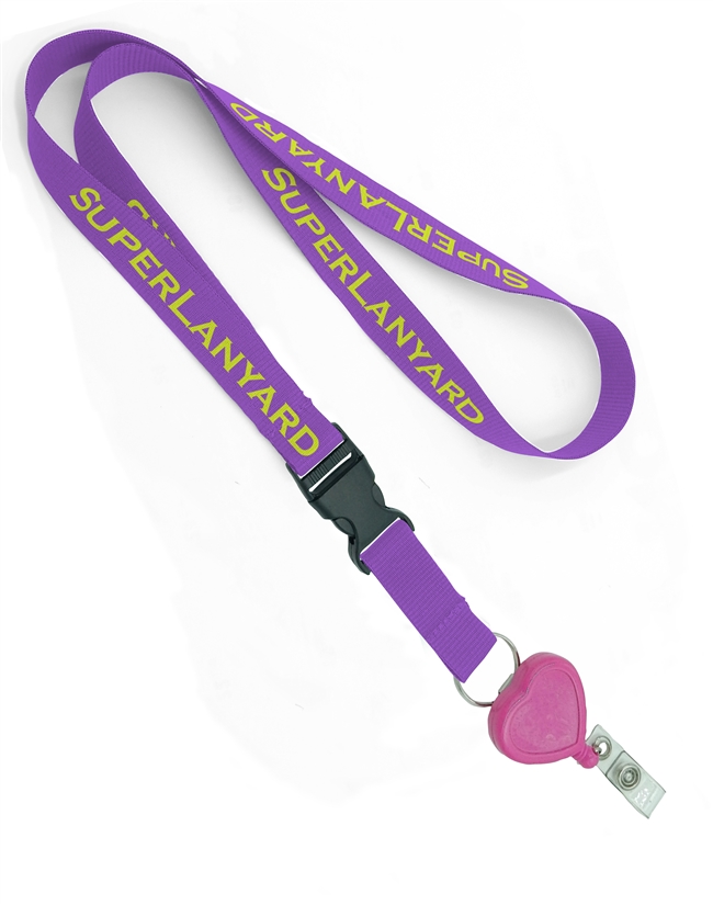  3/4 inch Custom lanyard attached split ring with a heart shape badge reel and a detachable buckle-custom screen printing 