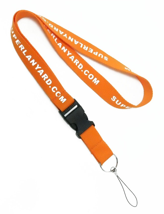  1 inch Personalized lanyard attached split ring with a mobile phone strap and a release buckle-custom screen printing 