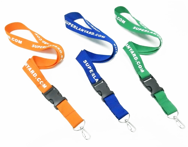  1 inch Personalized lanyard attached a wire gate snap hook and a release buckle-custom screen printing 