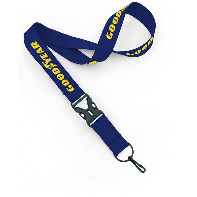  1 inch Personalized lanyards attached black keychin ring with j hook and release buckle-custom screen printing 