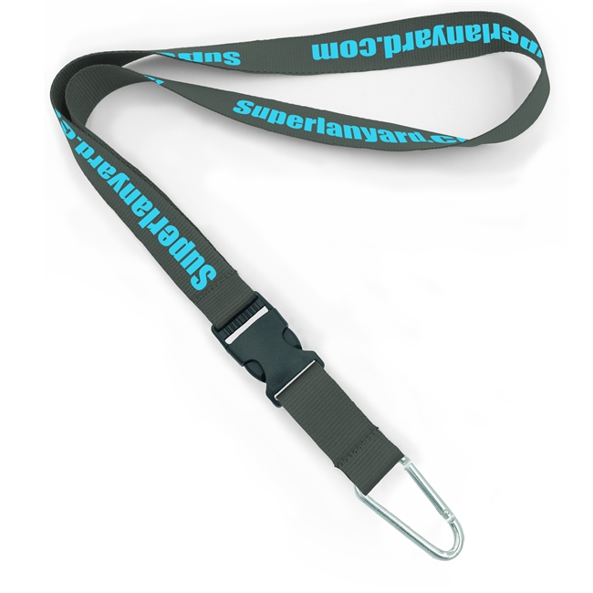  1 inch Personalized lanyard attached a D-shaped aluminum carabiner and a release buckle-custom screen printing 