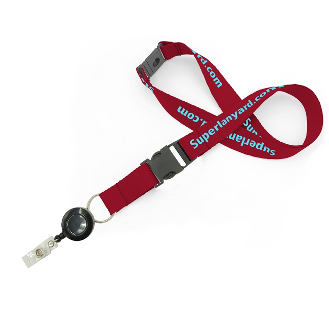  1 inch Custom Retractable Id Lanyard attached detachable buckle and safety breakaway and keyring with badge reel-Screen Printing-LHP08R1B 