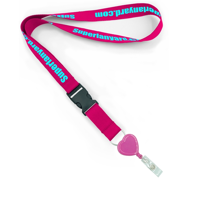  1 inch Personalized lanyard attached split ring with a heart shape badge reel and a release buckle-custom screen printing 