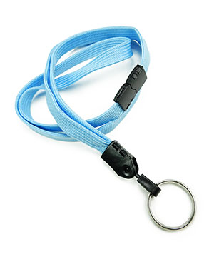  3/8 inch Baby blue key lanyards attached safety breakaway and key ringblankLNB320BBBL