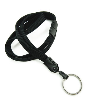  3/8 inch Black key lanyards attached safety breakaway and key ringblankLNB320BBLK 