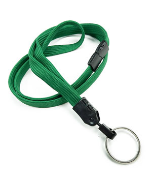  3/8 inch Green key ring lanyard with breakaway and split ring-blank-LNB320BGRN 