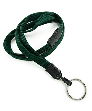  3/8 inch Hunter green key ring lanyard with breakaway and split ring-blank-LNB320BHGN 