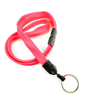  3/8 inch Hot pink key ring lanyard with breakaway and split ring-blank-LNB320BHPK 
