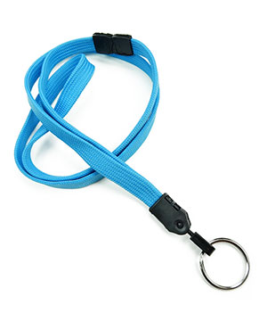  3/8 inch Light blue key lanyards attached safety breakaway and key ringblankLNB320BLBL 