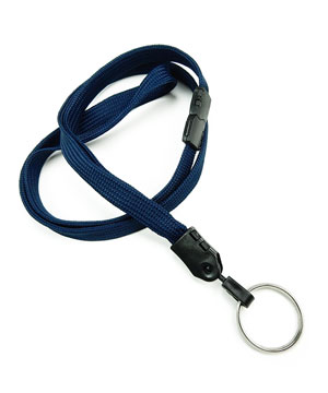  3/8 inch Navy blue key lanyards attached safety breakaway and key ringblankLNB320BNBL 