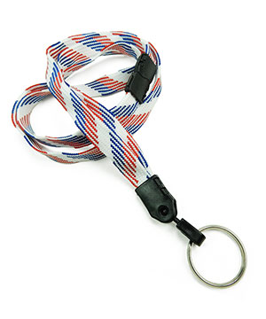  3/8 inch Patriotic pattern key lanyards attached safety breakaway and key ringblankLNB320BRBW