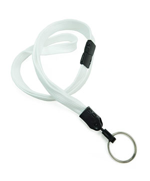  3/8 inch White key ring lanyard with breakaway and split ring-blank-LNB320BWHT 