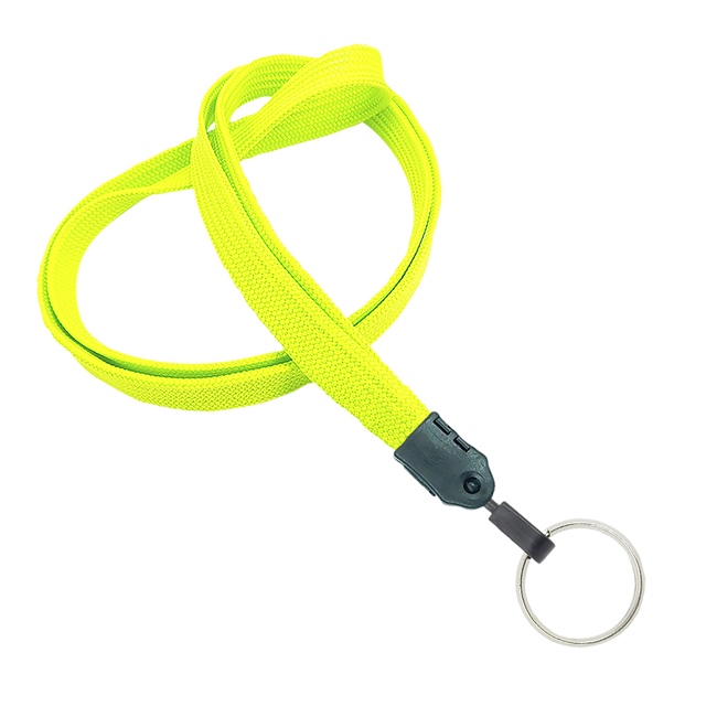  3/8 inch Neon yellow key lanyard with a metal key ringblankLNB320NNYW 