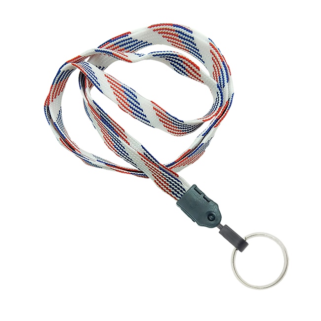  3/8 inch Patriotic pattern key lanyard with a metal key ringblankLNB320NRBW 